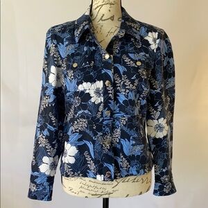 Evan-picone SzS Blue Floral Linen Blend Jacket.